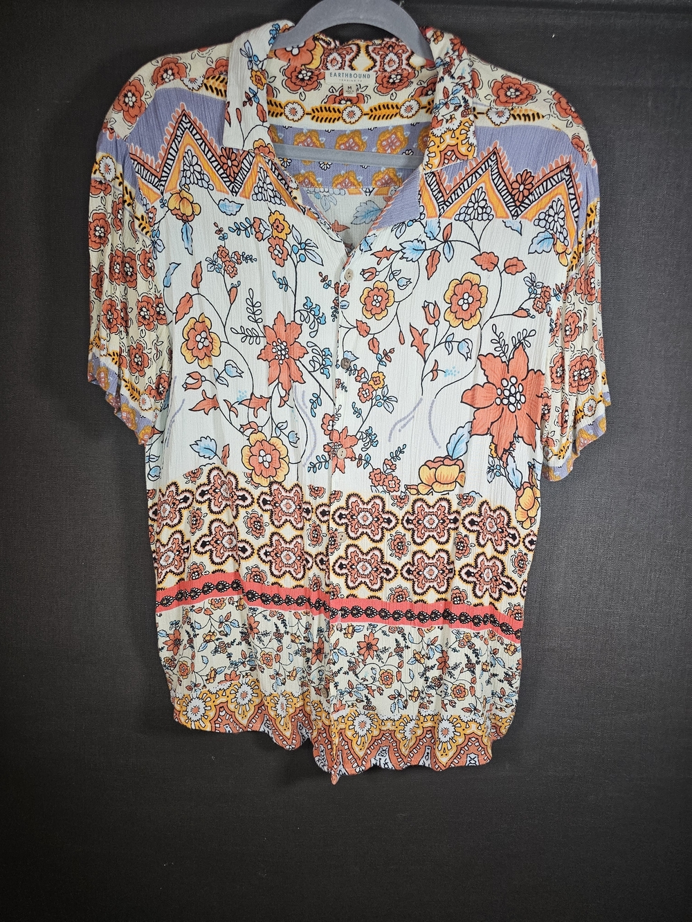 EARTHBOUND Coral & Light Blue Floral Button-Down Shirt